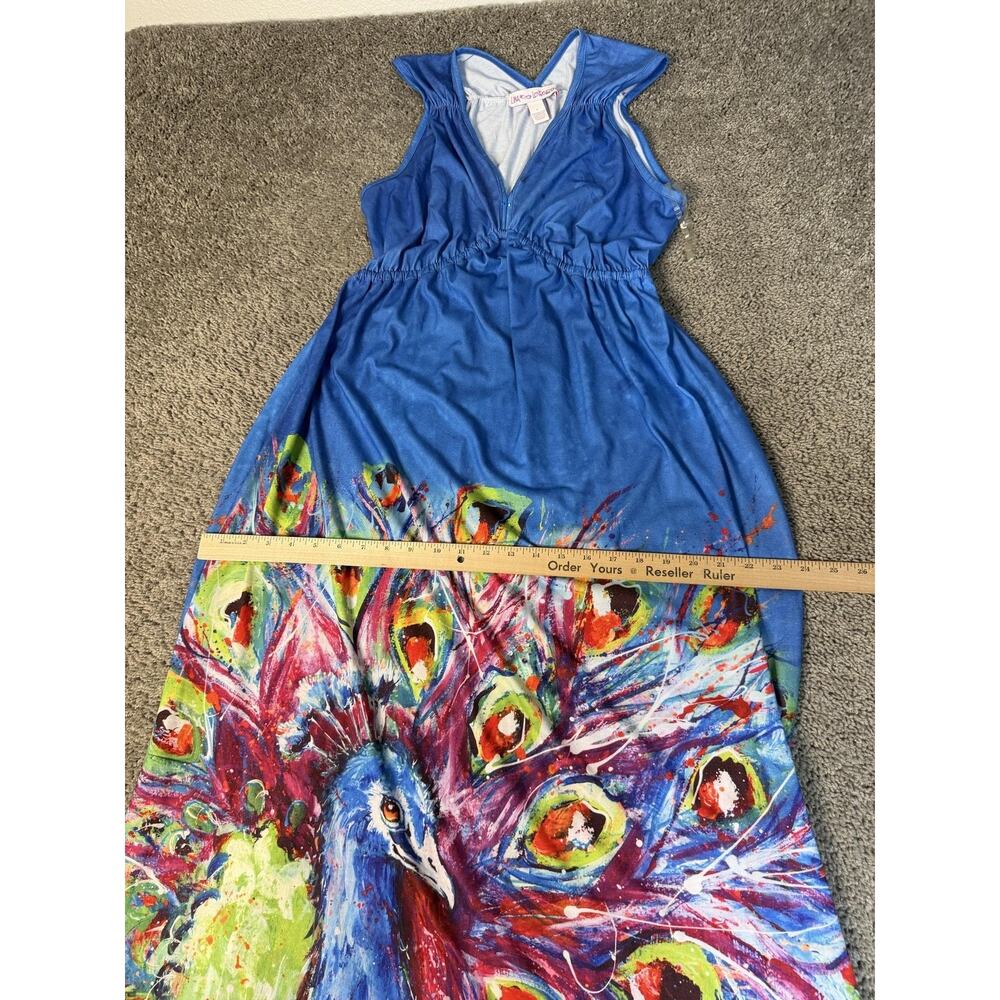 Leoma Lovegrove Dress Womens M Blue Maxi Sundress Tank VNeck Ruched Animal Print - Picture 8 of 13